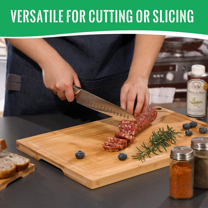 XL Organic Bamboo Cutting Board 18": Premium Kitchen Essential with Juice Groove - Nourishment Tapestry