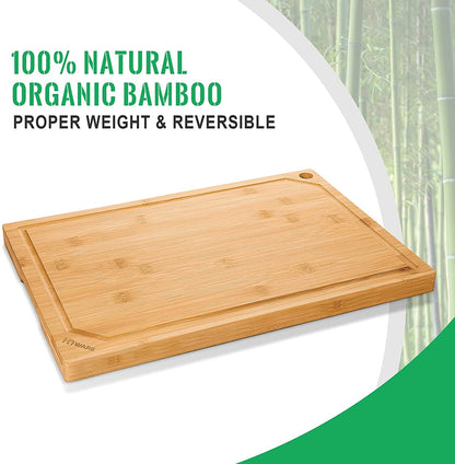 XL Organic Bamboo Cutting Board 18": Premium Kitchen Essential with Juice Groove - Nourishment Tapestry